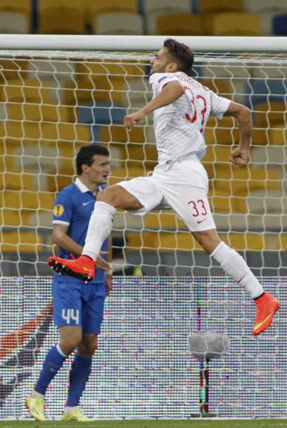 D&#39;Ambrosio  al secondo gol in Europa dopo quello allo Stjarnan nell&#39;andata del preliminare. Action Images